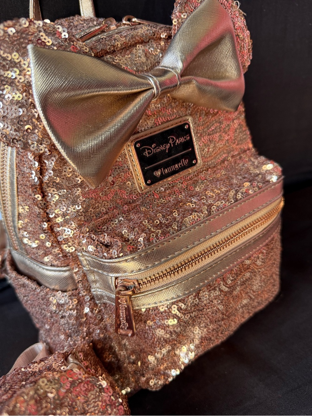 Loungefly Rose Gold Sequin Mini Backpack and Pouch Set - Picture 15 of 16